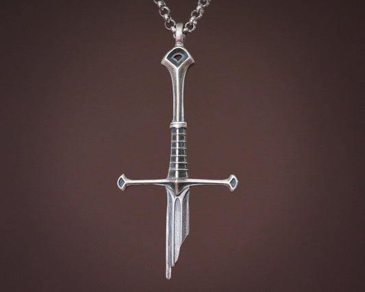 LOTR Lord of the Rings Fantasy Narsil Elven Punk Broken Sword Necklace – A Legendary Piece of Middle-Earth History Pendant Jewelry  Cosplay Gift for Men Women