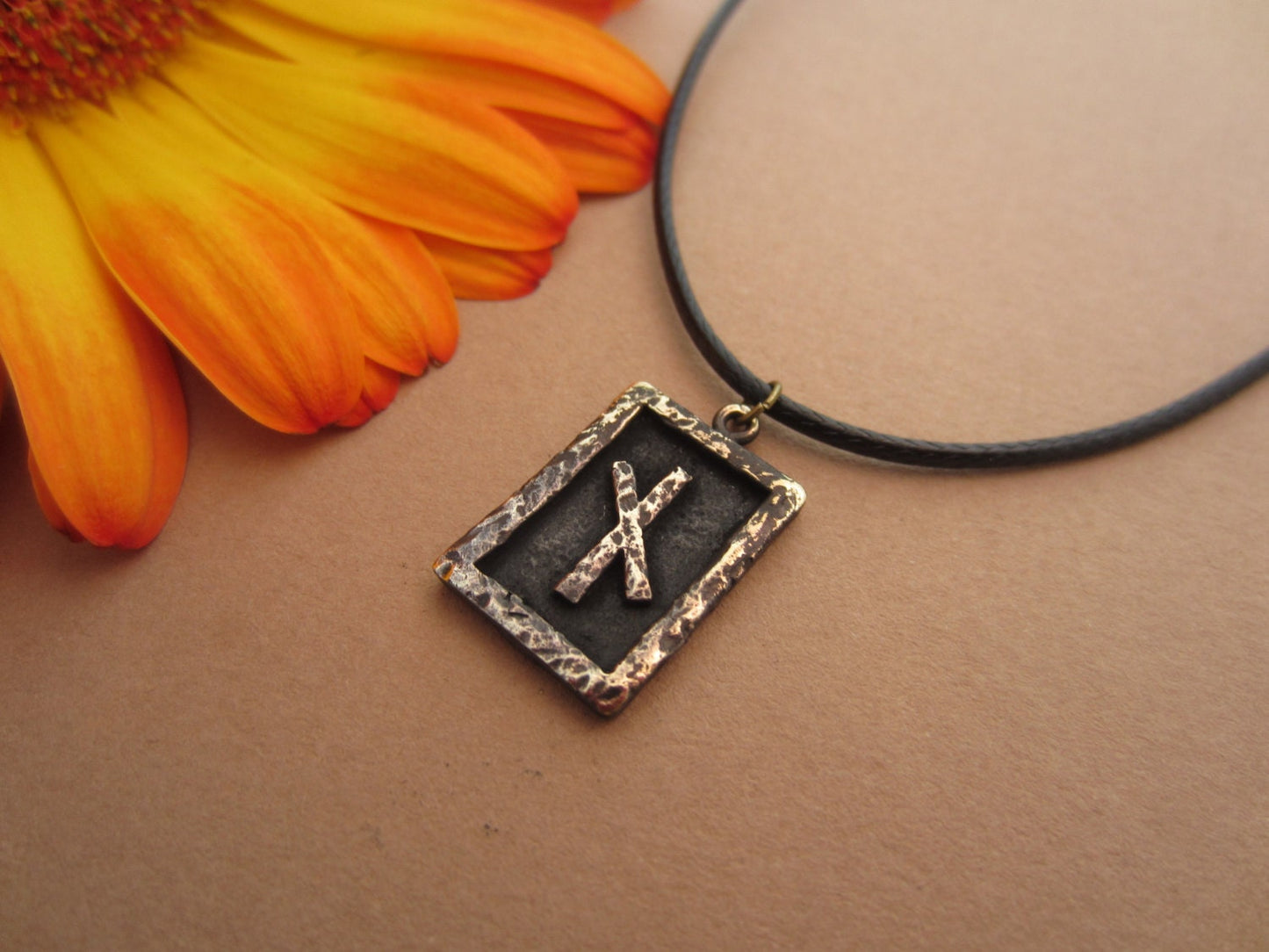 Viking Nauthiz Rune Pendant - Power of will - Brass / 925 Sterling Silver - Baldur Jewelry