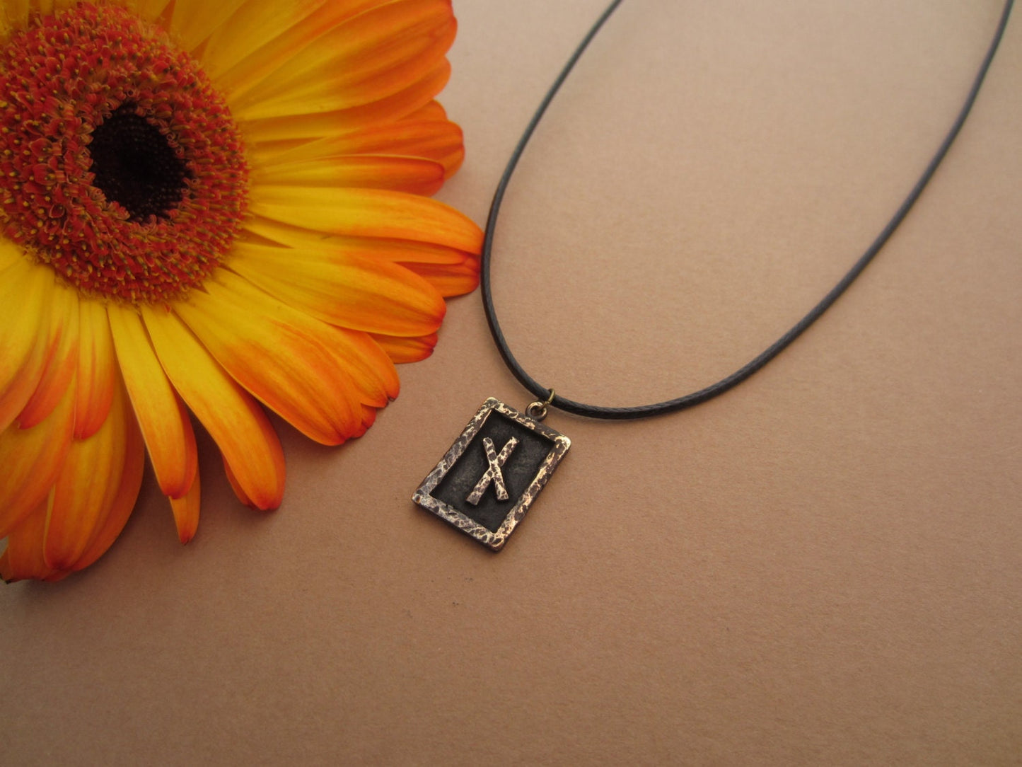 Viking Nauthiz Rune Pendant - Power of will - Brass / 925 Sterling Silver - Baldur Jewelry