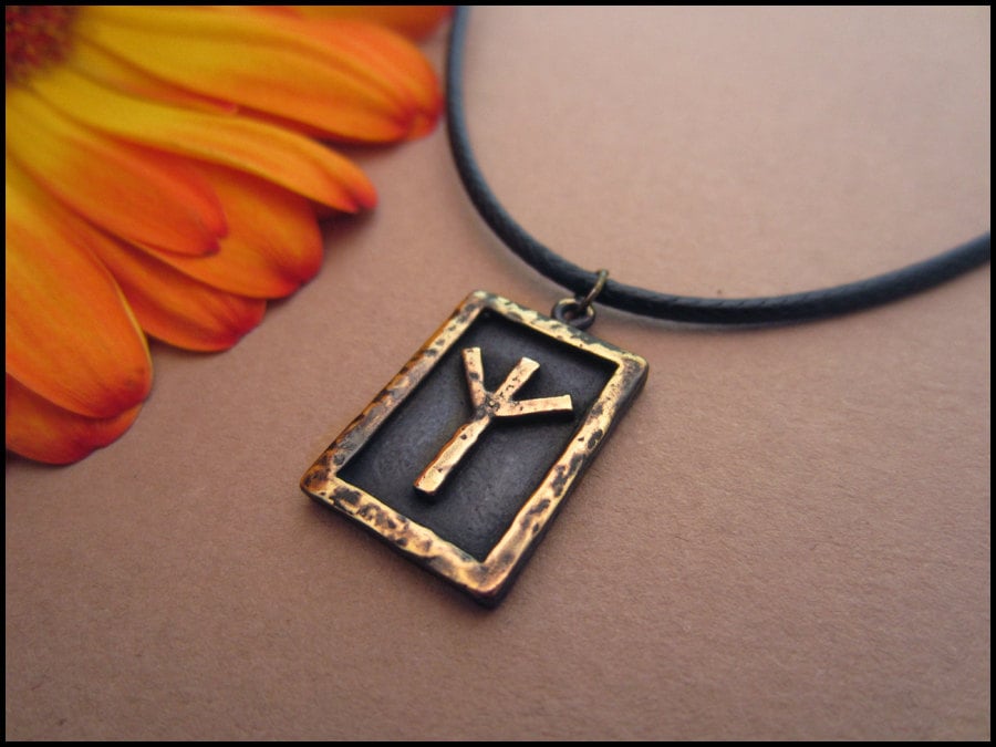 Viking Algiz / Elhaz Rune Pendant - Protection - Silver - Viking Norse Jewelry Necklace Pendant Runic Alphabet Runes with adjustable string - Baldur Jewelry