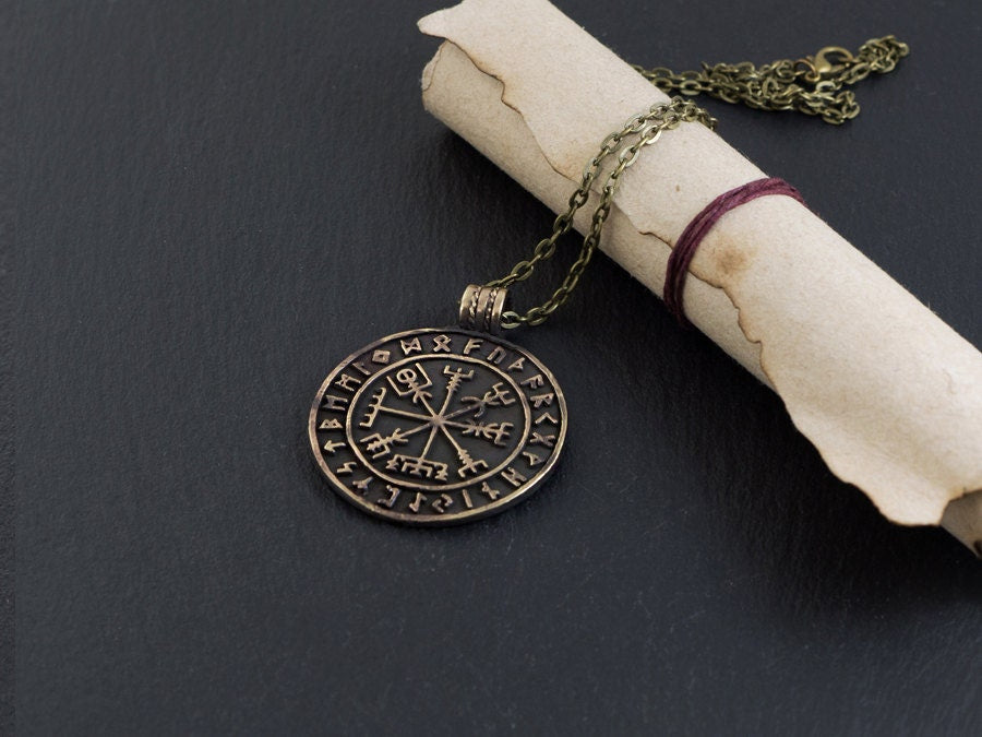 Viking Compass Vegvisir With Runes Necklace Pendant Amulet Nordic Jewelry - Baldur Jewelry