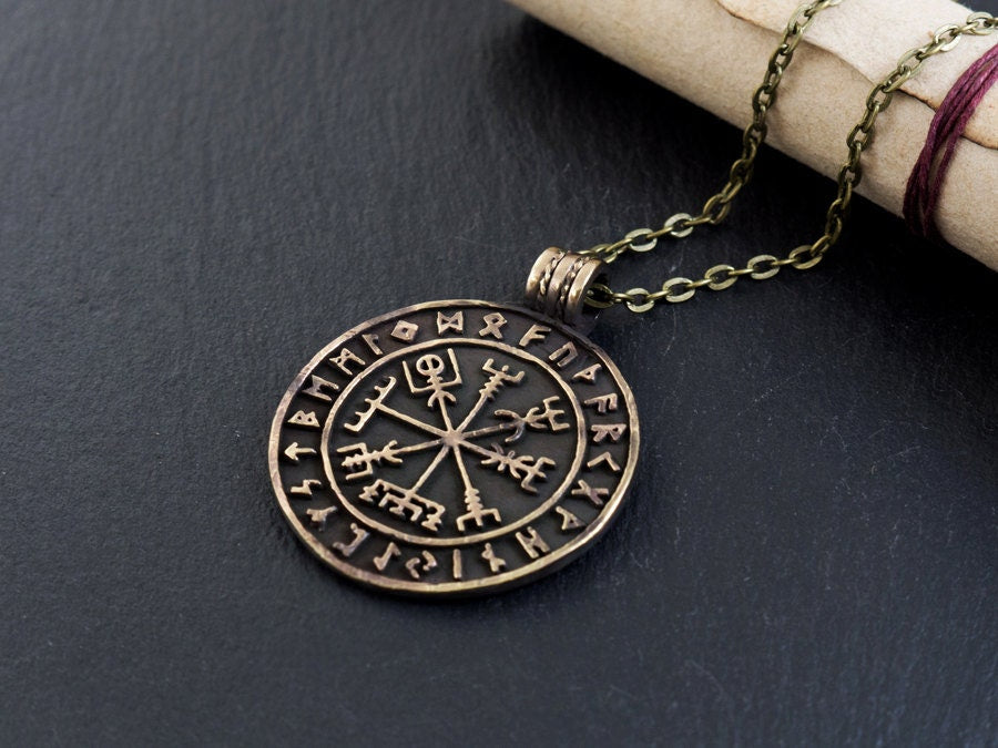 Viking Compass Vegvisir With Runes Necklace Pendant Amulet Nordic Jewelry - Baldur Jewelry