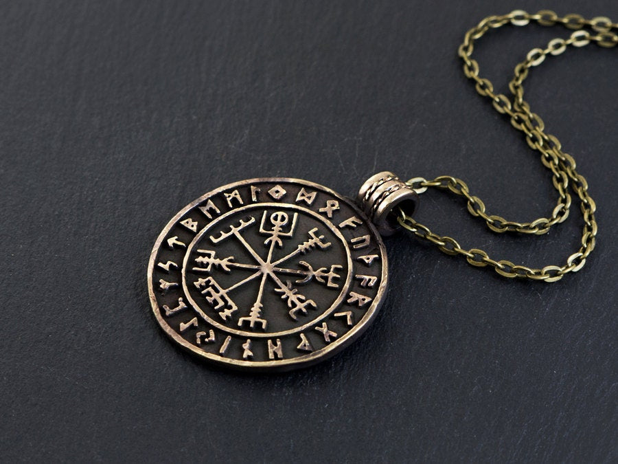 Viking Compass Vegvisir With Runes Necklace Pendant Amulet Nordic Jewelry - Baldur Jewelry