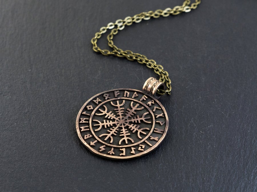Viking Norse Aegishjalmur Helm of Awe With Runes Protection Pendant Necklace Amulet Talisman With Chain - Baldur Jewelry