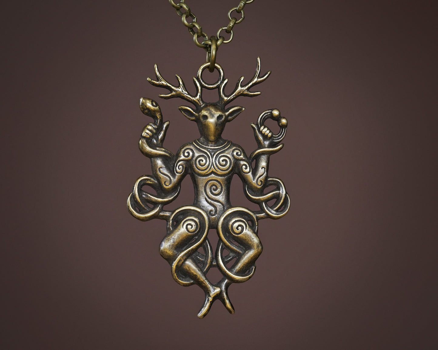 Cernunnos Horned God Necklace, Celtic Antler Pendant, Nature Talisman Viking Jewelry - Sterling Silver / Brass