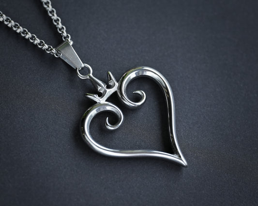Kingdom Heart Silver Crown Necklace Double-Sided Premium Quality Jewelry