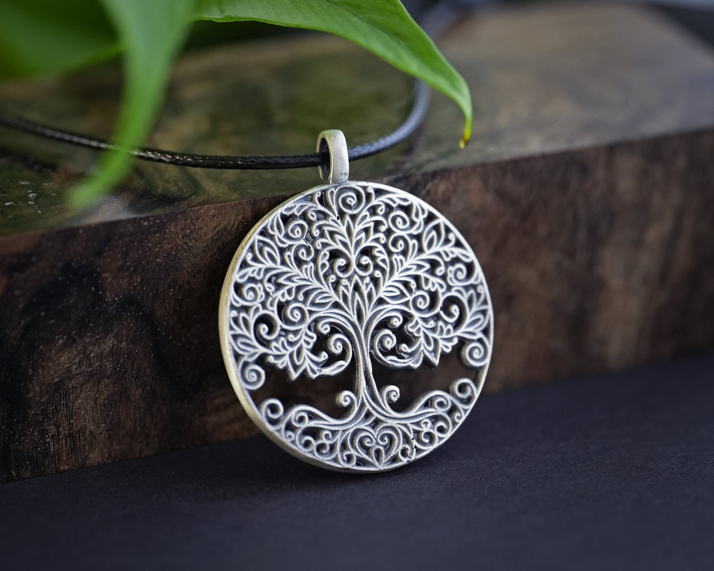 Handmade Filigree Tree of Life Brass 925 Sterling Silver Real Metal Intricate Viking Celtic Yggdrasil For Women and Men, Adjustable String