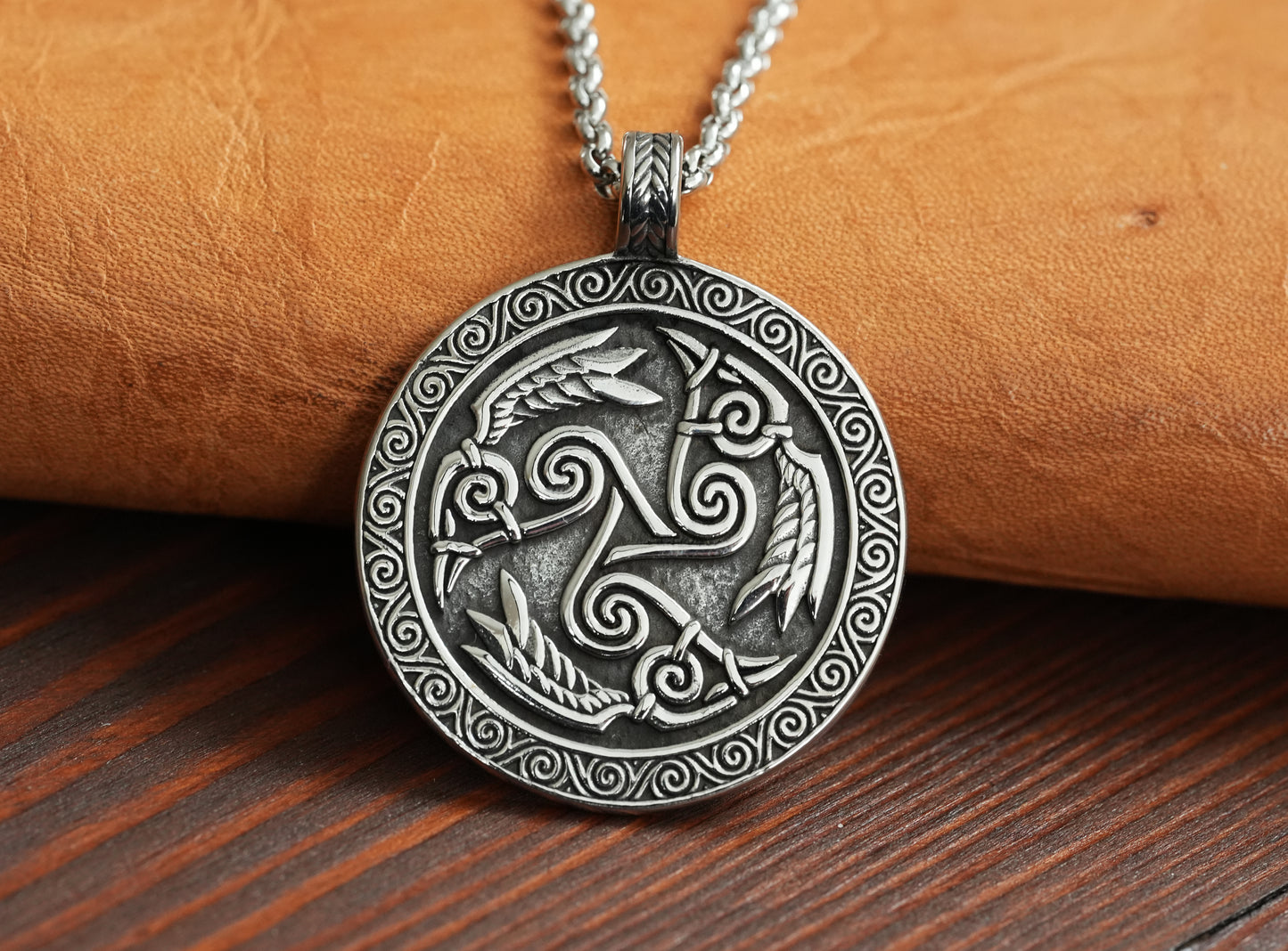 Celtic Morrigan Goddess Three Ravens Morrighan Triskelion Triskele Pendant Necklace Charm Medallion