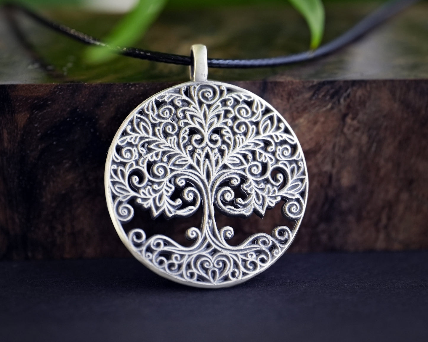 Handmade Filigree Tree of Life Brass 925 Sterling Silver Real Metal Intricate Viking Celtic Yggdrasil For Women and Men, Adjustable String