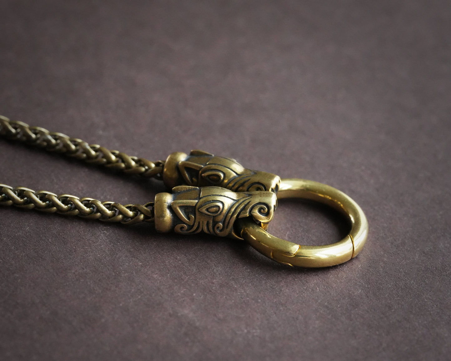 925 Sterling Silver, Brass, Stainless Steel Terminal Viking Wheat Chain 4 mm with Dragon Heads  and Rounded Spring Clasp 23 inches long