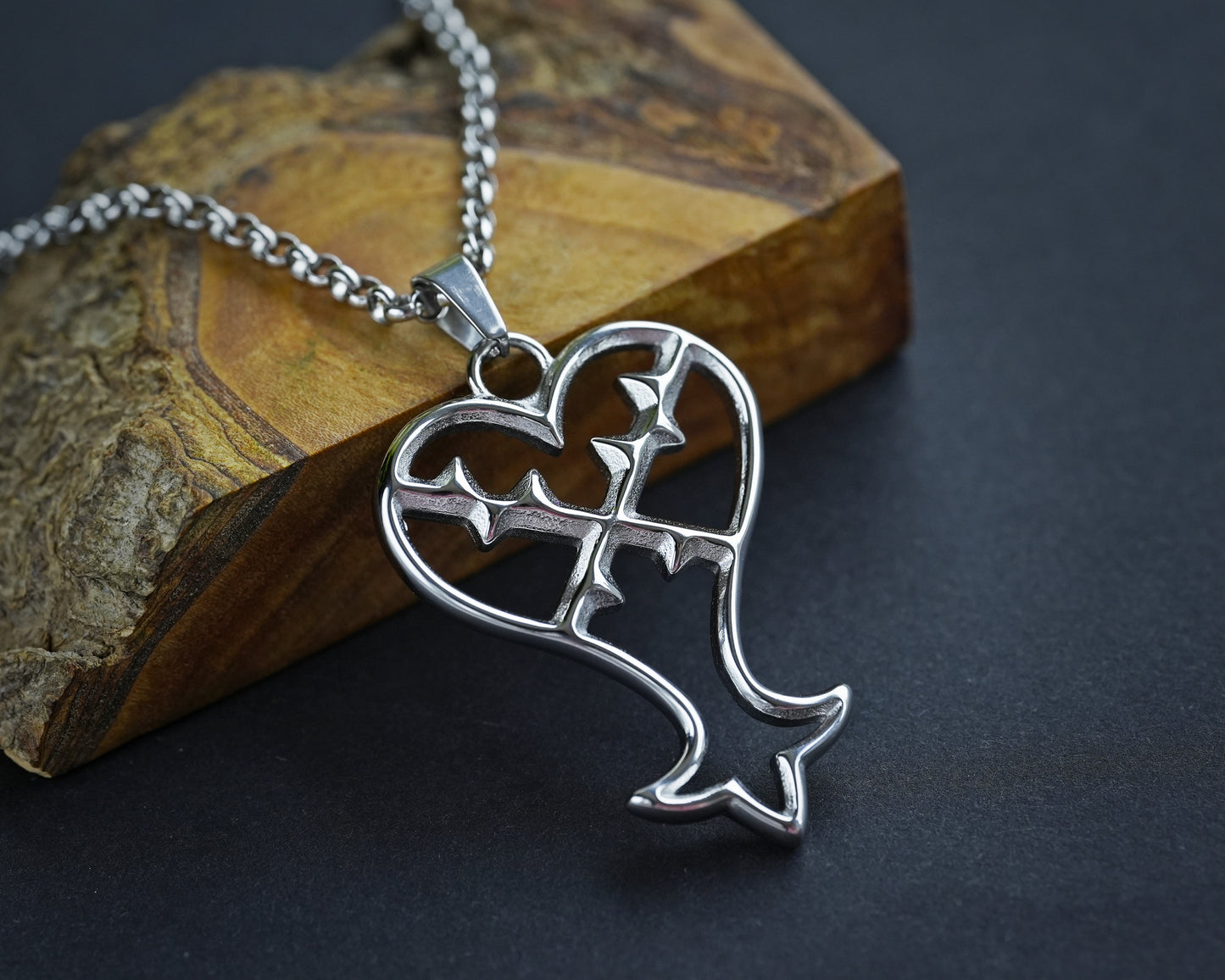 Kingdom Heart Heartless Pendant Necklace Jewelry Amulet Talisman 925 Sterling Silver