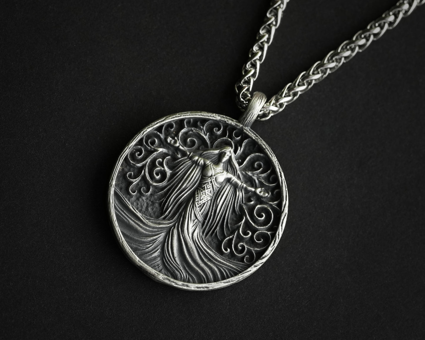 Viking Guardian Goddess Valkyrie Freya Pendant, Tree of Life and Triskelion, Double-Sided Norse Symbol Necklace