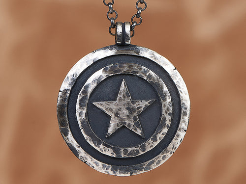 Collier pendentif amulette bouclier Captain America avec chaîne