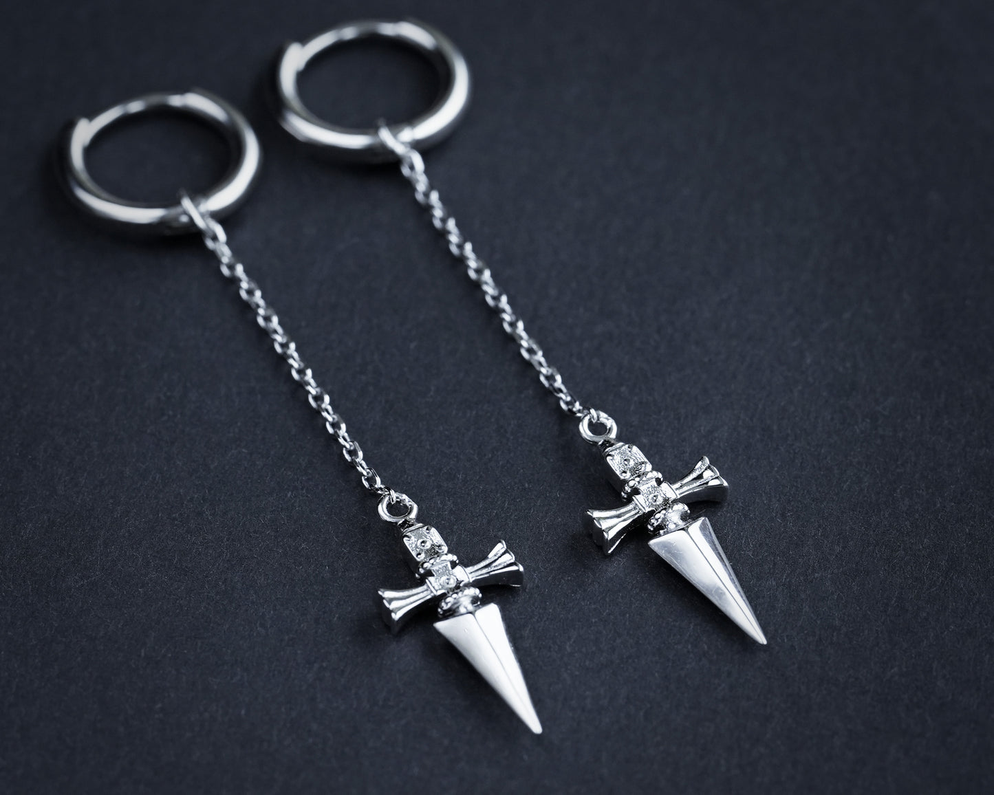 Kurapika Judgement Chain Anime Cosplay Huggie Hoop Spike Earrings Jewelry H x H 925 Sterling Silver