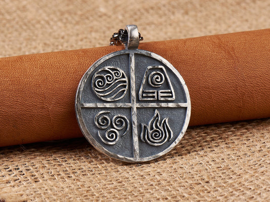 925 Sterling Silver Avatar The Last Airbender Air Fire Earth Water Elements Necklace Pendant Amulet Jewelry Accessories - Baldur Jewelry