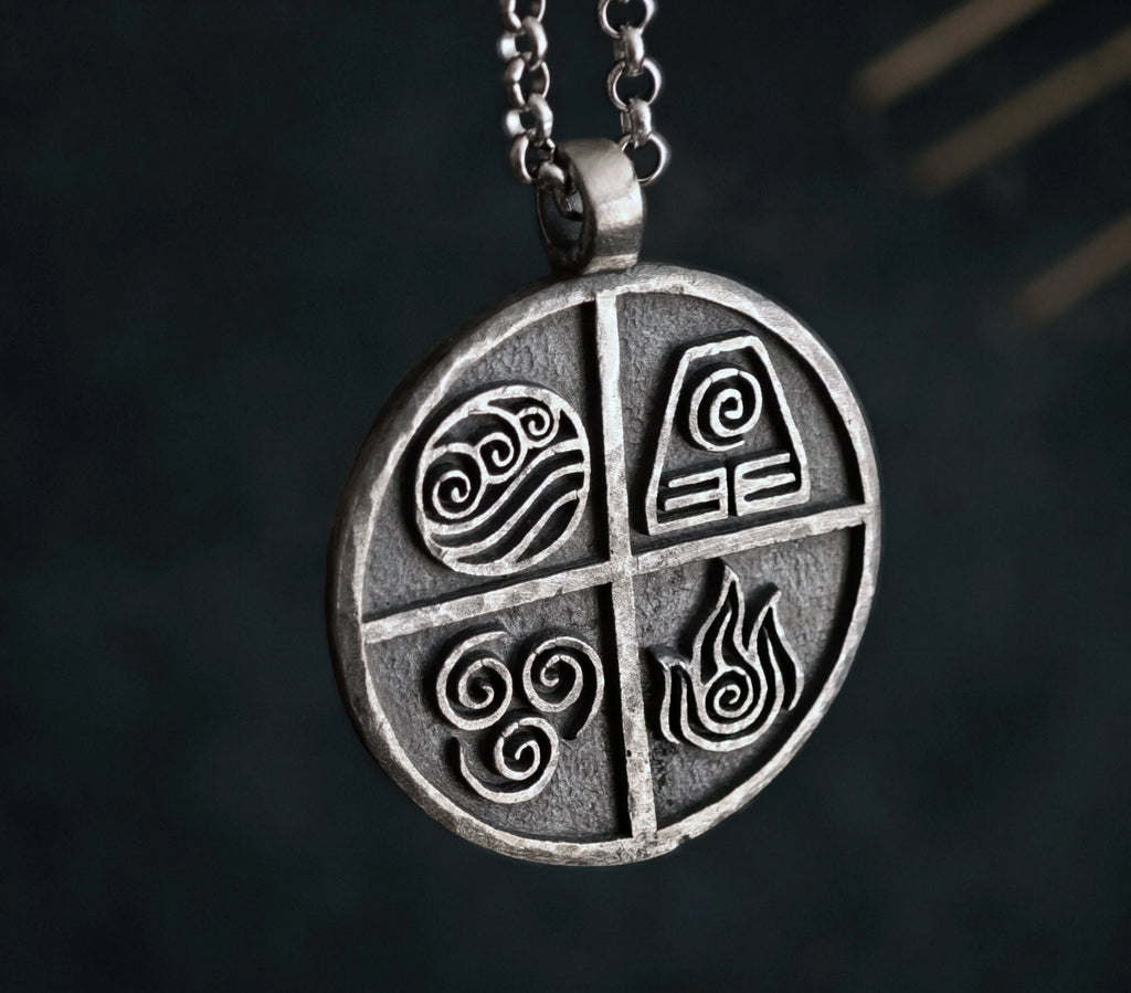 Four Elements Alchemical Necklace - Earth Air Water Fire Symbol, Stainless Steel, 3.5cm Pendant