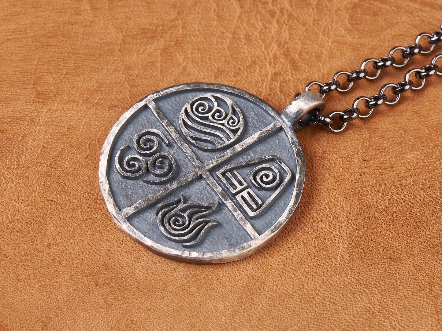 925 Sterling Silver Avatar The Last Airbender Air Fire Earth Water Elements Necklace Pendant Amulet Jewelry Accessories - Baldur Jewelry