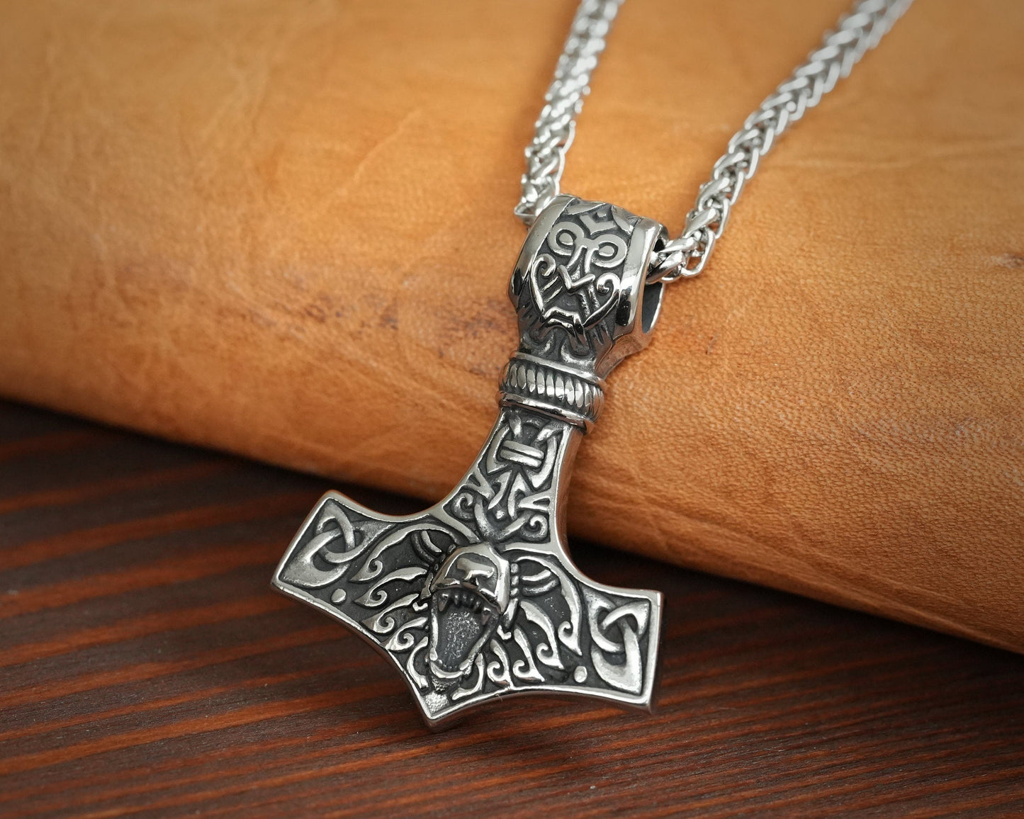 925 Sterling Silver Bear Wolf Viking Thors Hammer Necklace Pendant - Courage and Strength Amulet Talisman - Thor Gifts for Men - Viking - Baldur Jewelry
