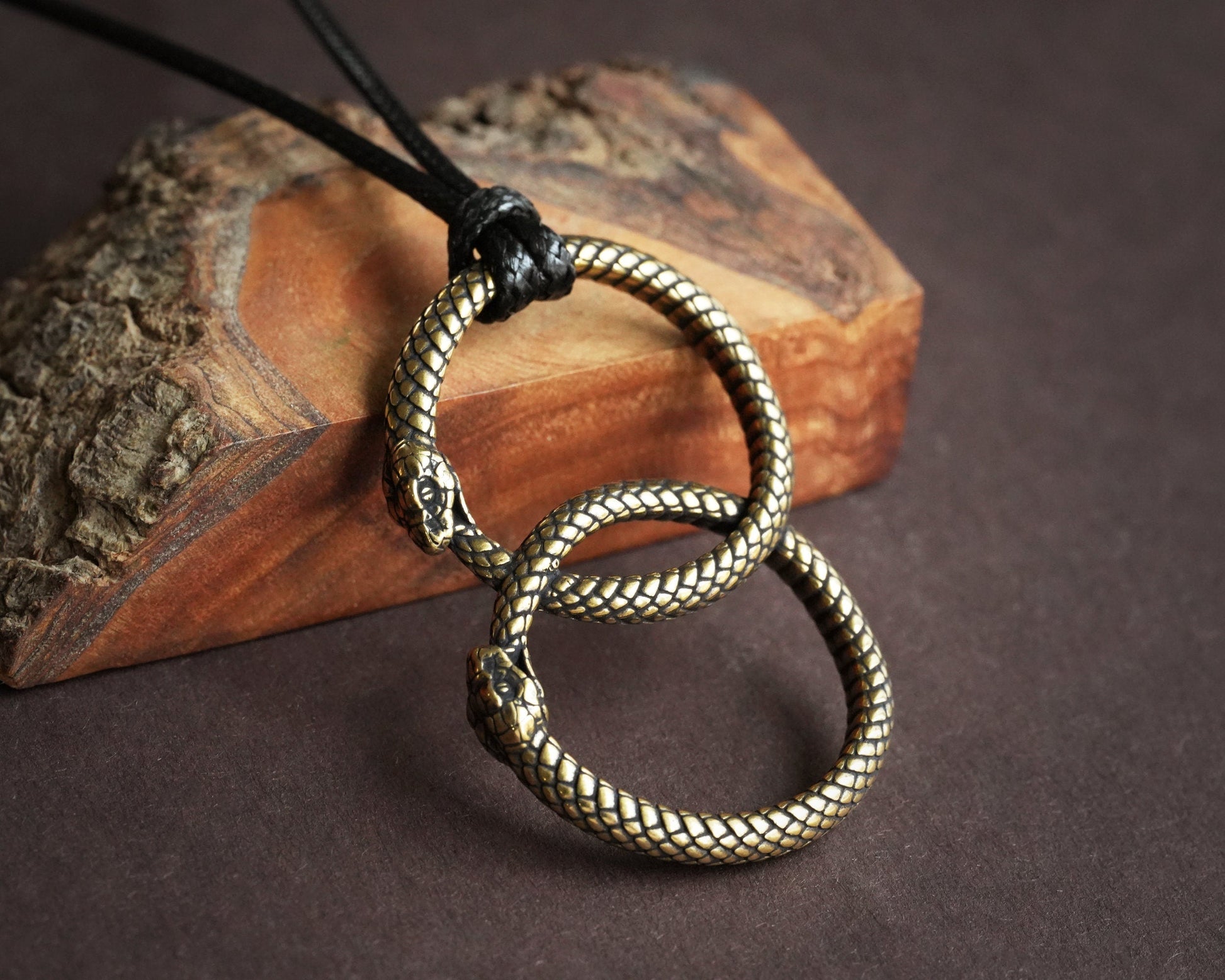 925 Sterling Silver / Brass Double Ouroboros Snake Viper Ring Necklace Pendant Charm for Lovers Friends Friendship - Baldur Jewelry