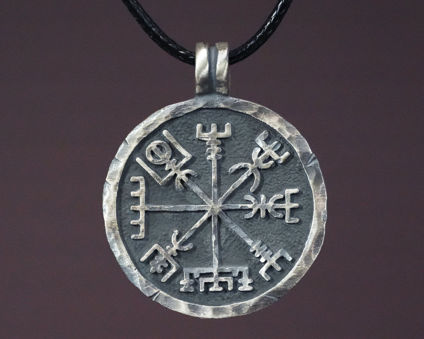 925 Sterling Silver Compass Necklace For Men With Adjustable String Handmade By Gudbrand - Baldur Jewelry