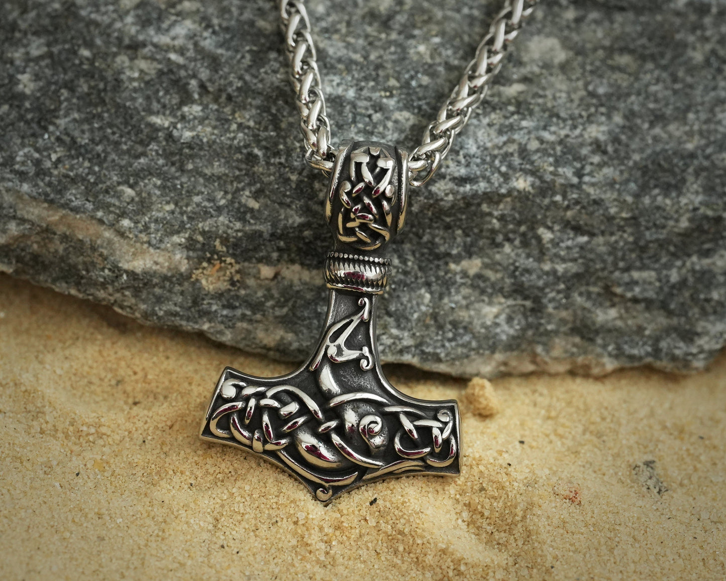 925 Sterling Silver Double - Sided Viking Dragon Thors Hammer Thor Mjölnir Mjolnir Necklace Pendant Jewelry For Men and Women - Fast Delivery - Baldur Jewelry