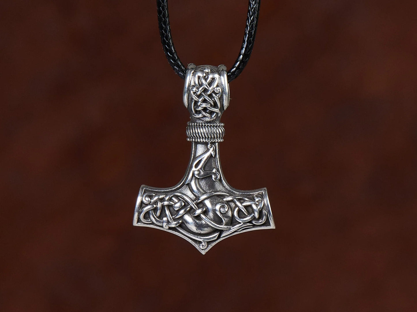 925 Sterling Silver Double - Sided Viking Dragon Thors Hammer Thor Mjölnir Mjolnir Necklace Pendant Jewelry For Men and Women - Fast Delivery - Baldur Jewelry