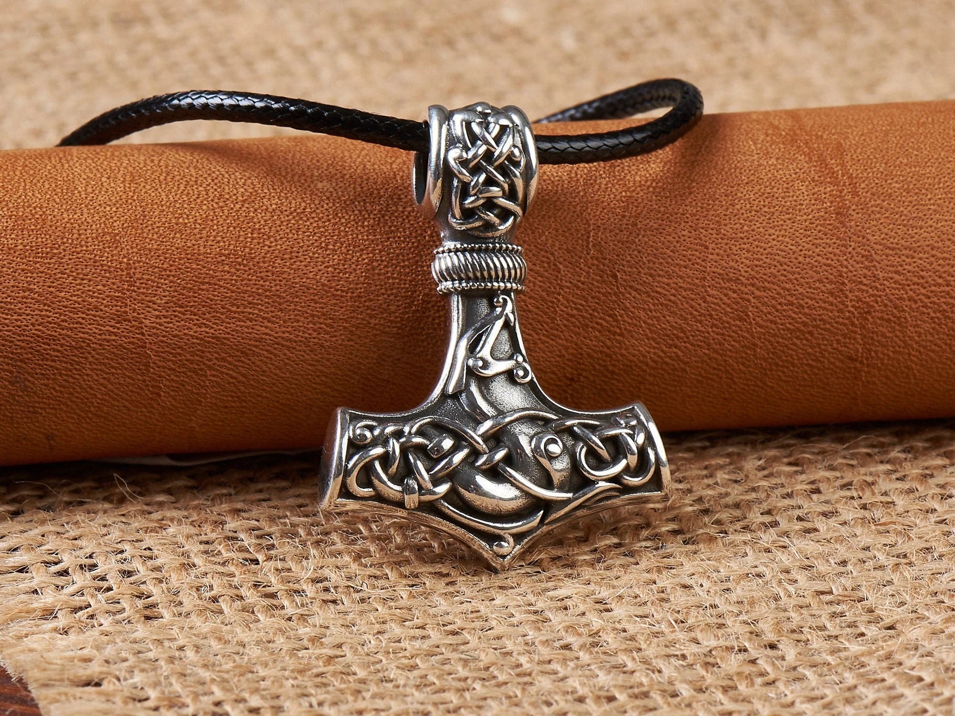 925 Sterling Silver Double - Sided Viking Dragon Thors Hammer Thor Mjölnir Mjolnir Necklace Pendant Jewelry For Men and Women - Fast Delivery - Baldur Jewelry