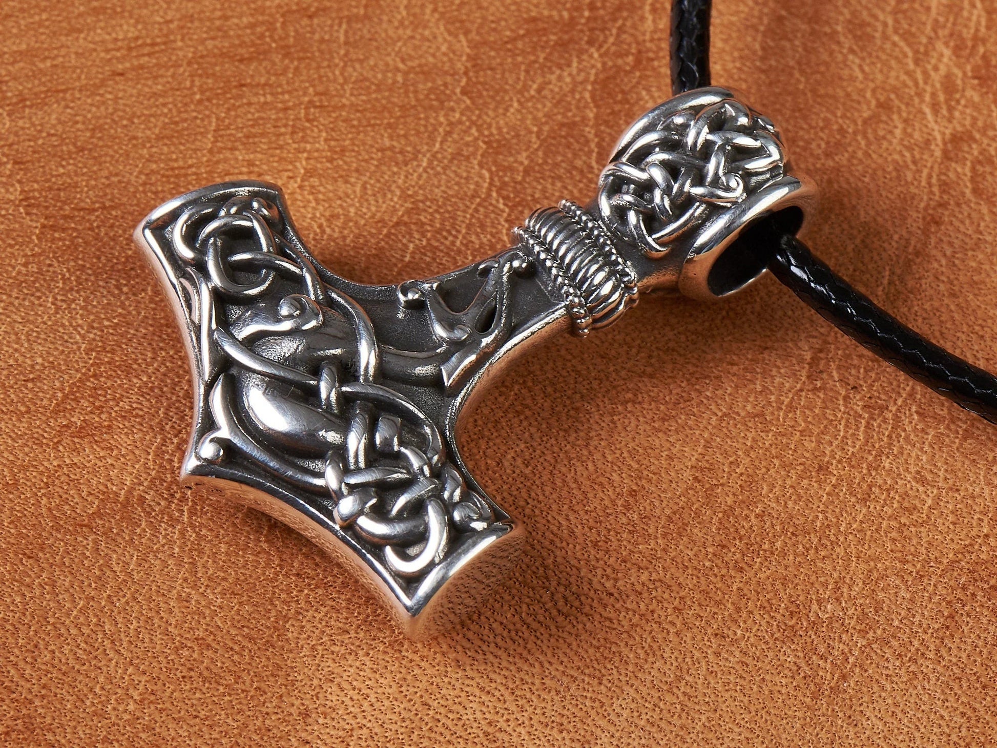 925 Sterling Silver Double - Sided Viking Dragon Thors Hammer Thor Mjölnir Mjolnir Necklace Pendant Jewelry For Men and Women - Fast Delivery - Baldur Jewelry