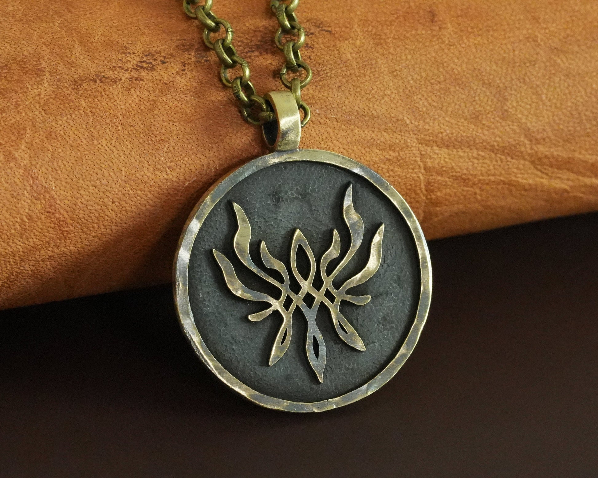 925 Sterling Silver Fire Emblem Crest of Flames Metal Pendant Necklace - Baldur Jewelry