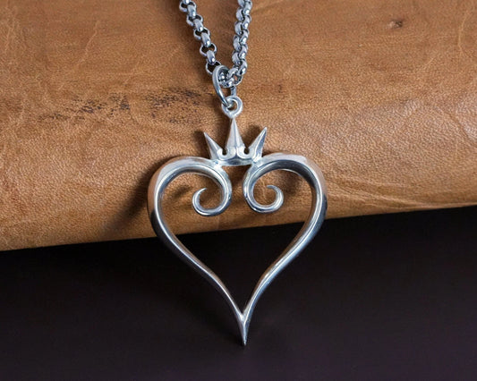 925 Sterling Silver Kingdom Heart Pendant Necklace Jewelry Amulet Talisman - Baldur Jewelry