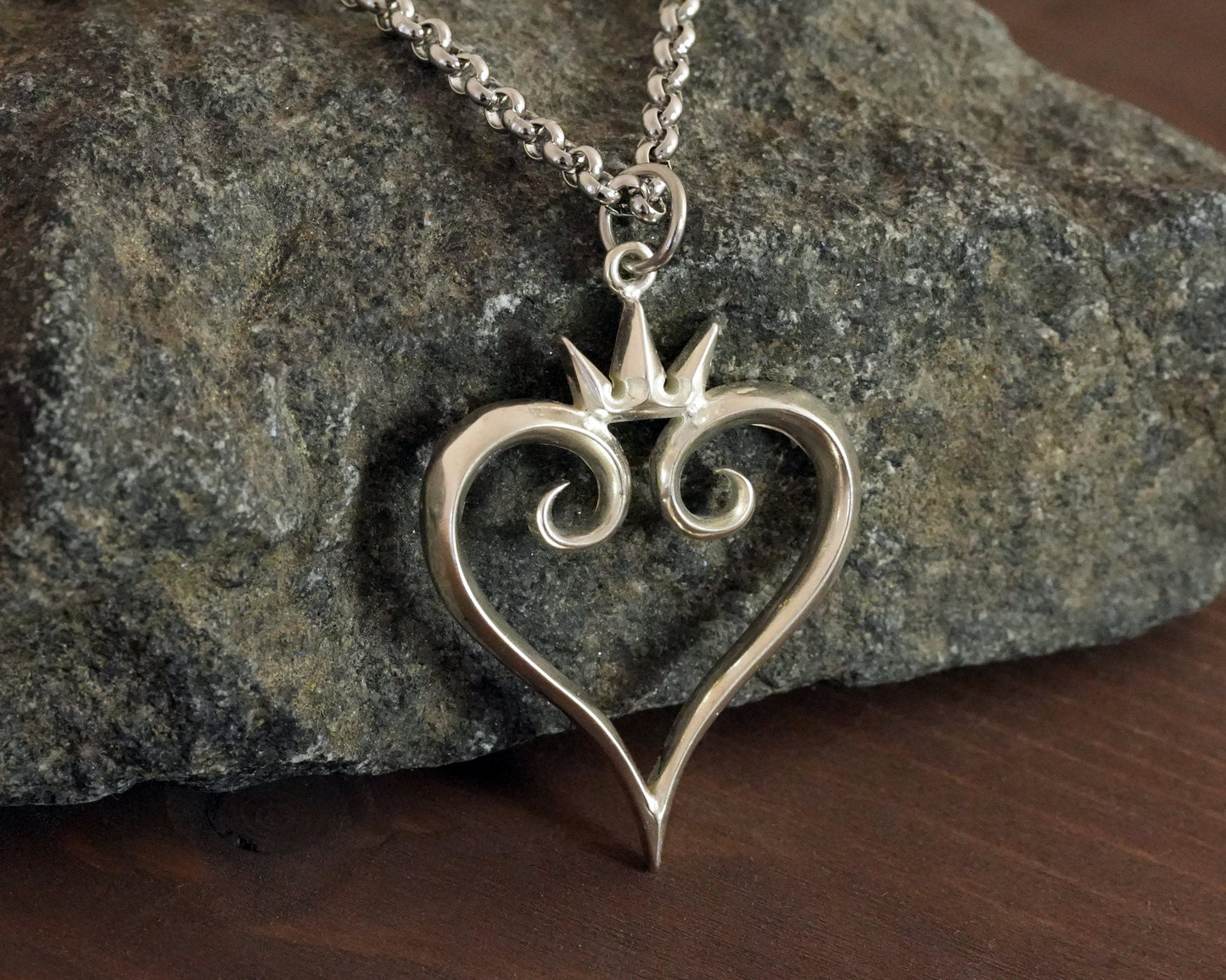 925 Sterling Silver Kingdom Heart Pendant Necklace Jewelry Amulet Talisman - Baldur Jewelry