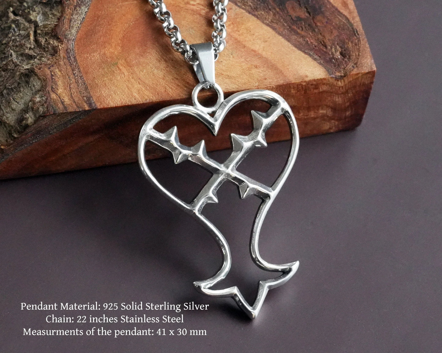 925 Sterling Silver Kingdom Heart Roxas Cross Necklace Pendant Jewelry Book of Prophecies - Baldur Jewelry