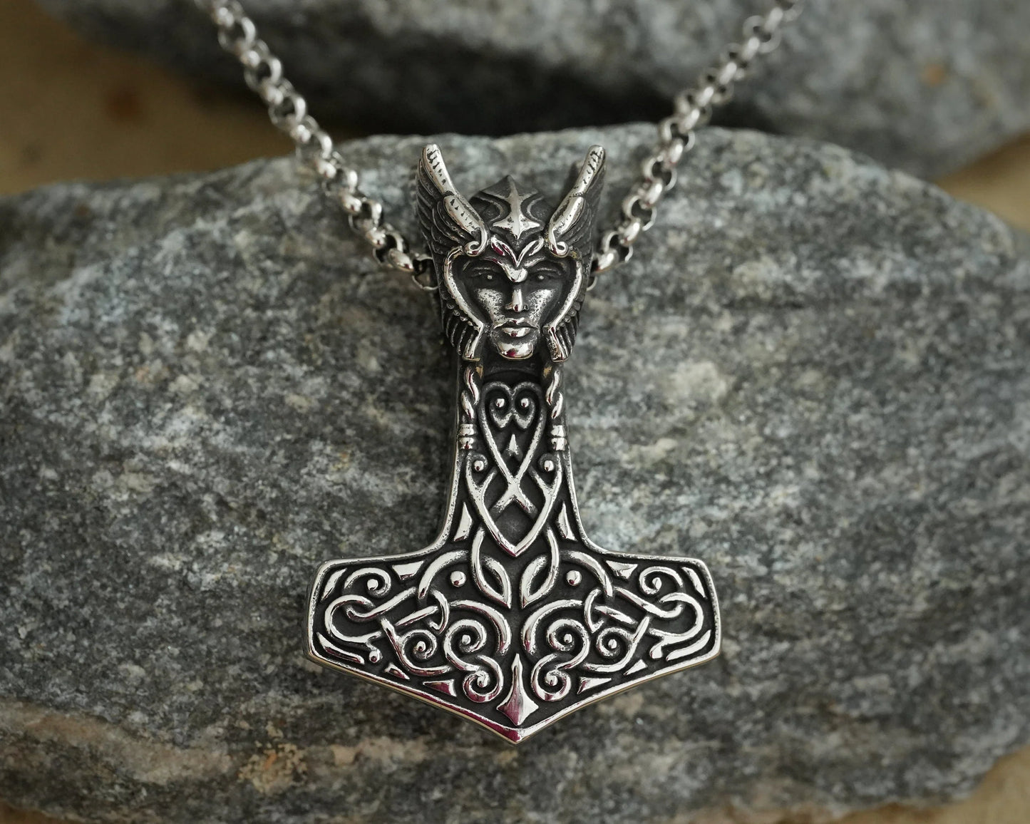 925 Sterling Silver Valkyrie Freya Shieldmaiden Woman Viking Thors Hammer Necklace Pendant Lagertha Charm - Baldur Jewelry