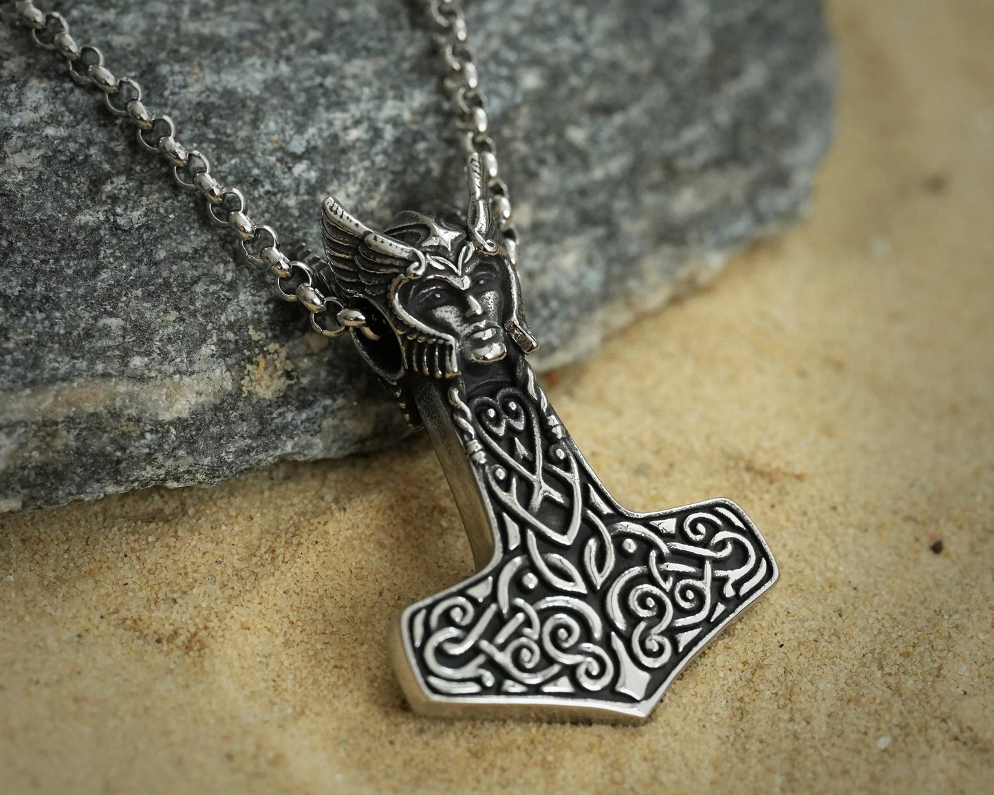 925 Sterling Silver Valkyrie Freya Shieldmaiden Woman Viking Thors Hammer Necklace Pendant Lagertha Charm - Baldur Jewelry