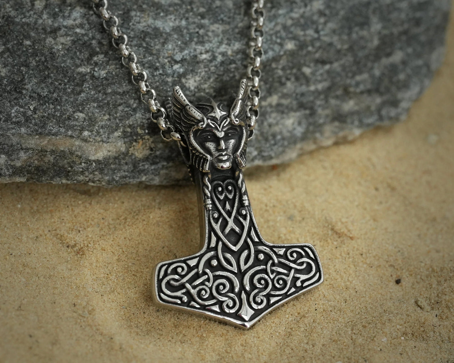 925 Sterling Silver Valkyrie Freya Shieldmaiden Woman Viking Thors Hammer Necklace Pendant Lagertha Charm - Baldur Jewelry