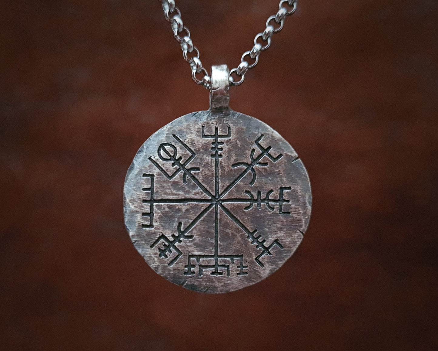 925 Sterling Silver Viking Jewelry Compass Vegvisir Pendant Necklace Norse Jewelry Hand Hammered - Baldur Jewelry