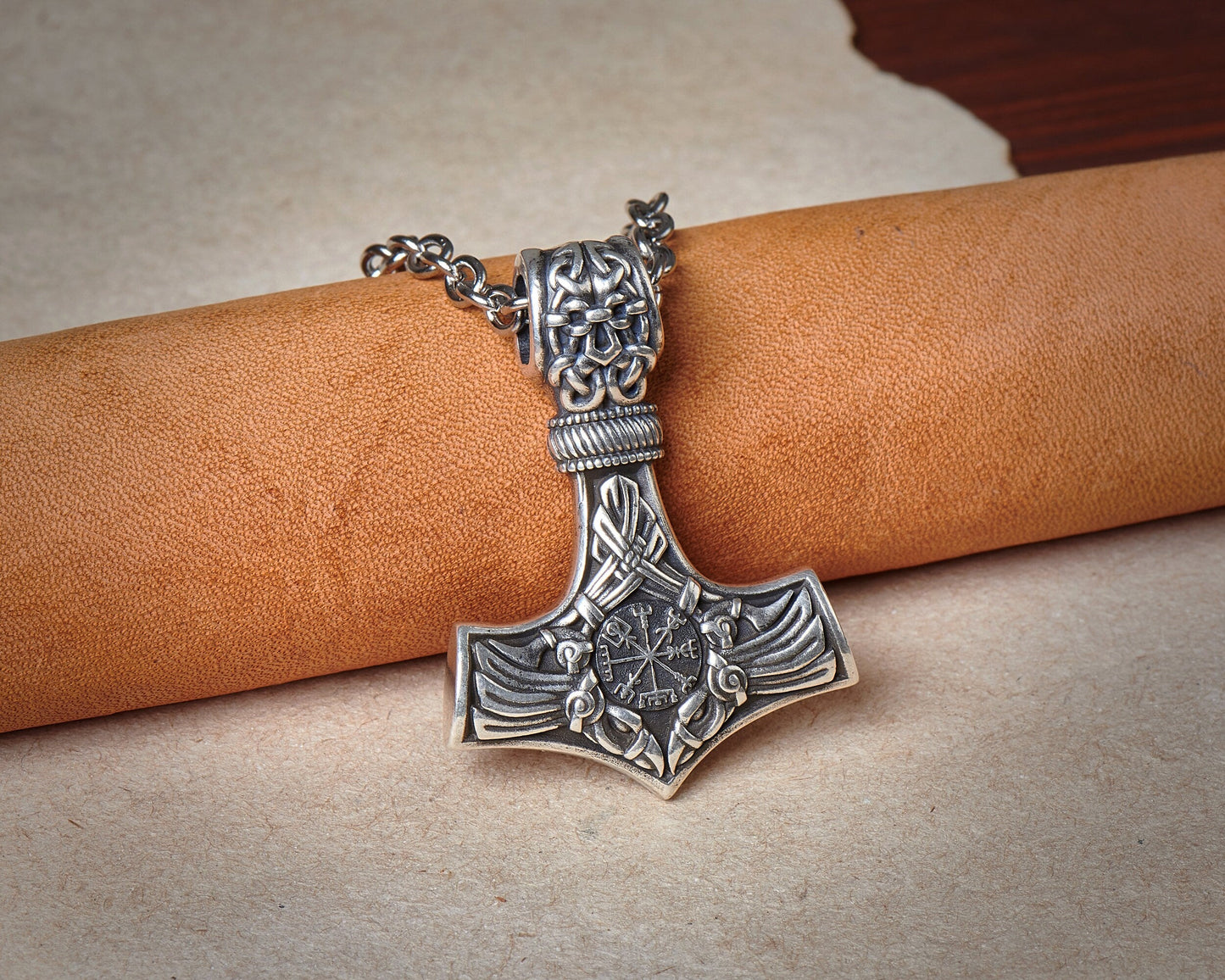 925 Sterling Silver Viking Men Thors Hammer Vegvisir Aegishjalmur Raven Huginn Muninn Mjölnir Pendant Necklace Amulet Talisman Jewelry - Baldur Jewelry