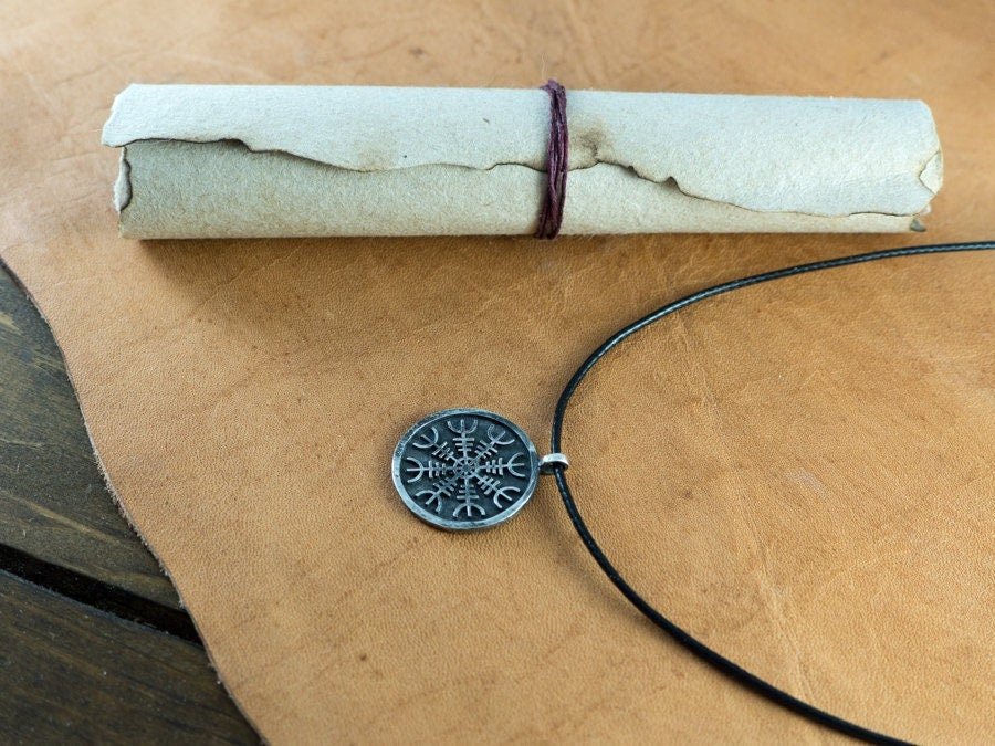 925 Sterling Silver Viking Protection Amulet Aegishjalmur Helm of Awe Necklace Pendant With Adjustable String - Baldur Jewelry