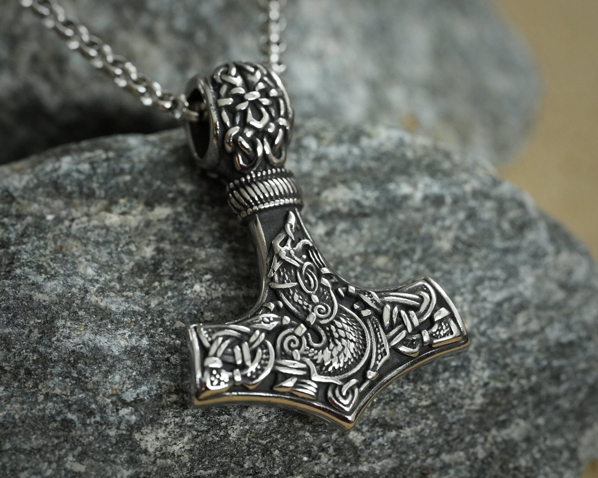 925 Sterling Silver Viking Wolf Fenrir Thor Hammer Thors Mjölnir Mjolnir Necklace Pendant - Baldur Jewelry