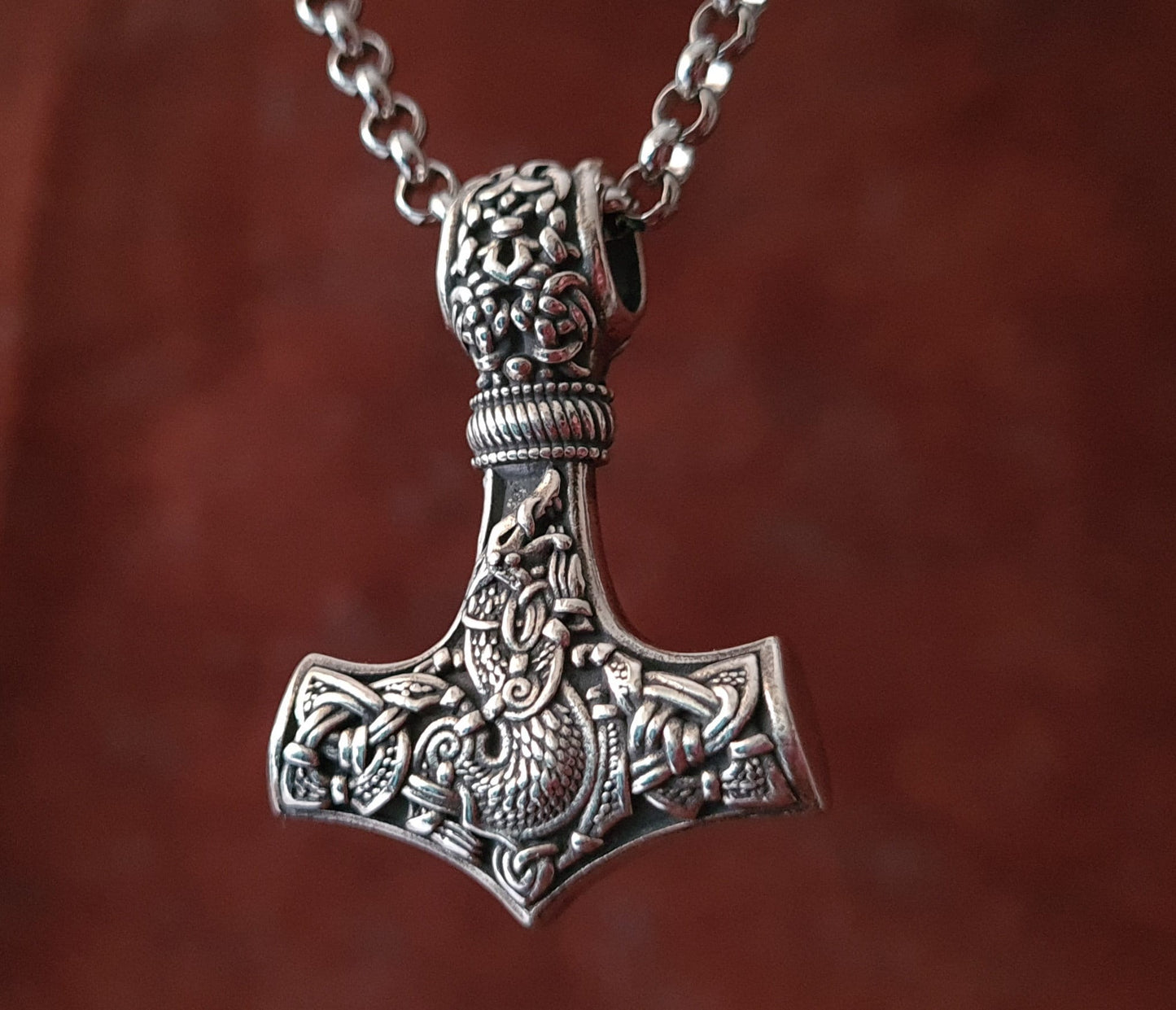 925 Sterling Silver Viking Wolf Fenrir Thor Hammer Thors Mjölnir Mjolnir Necklace Pendant - Baldur Jewelry