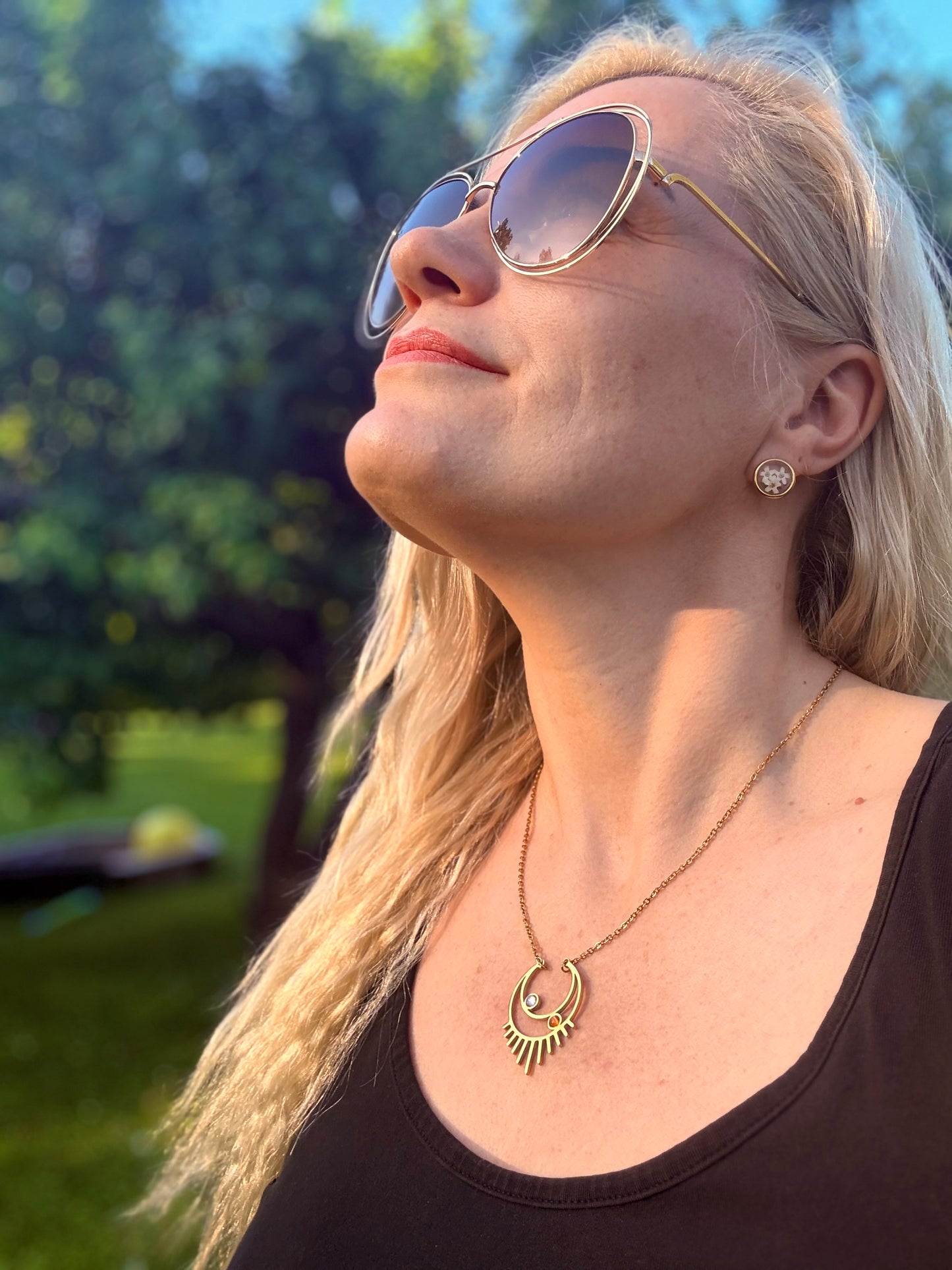 Sun and Moon Rising Woman Empowerment Gold-Plated Necklace with Sunstone and Moonstone - Spiritual Yoga Mindfulness Jewelry in a Gift Box for Women