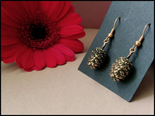 Alder Cone Brass Earrings - made from real cone - Baldur Jewelry