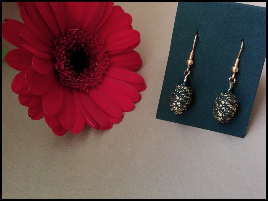 Alder Cone Brass Earrings - made from real cone - Baldur Jewelry