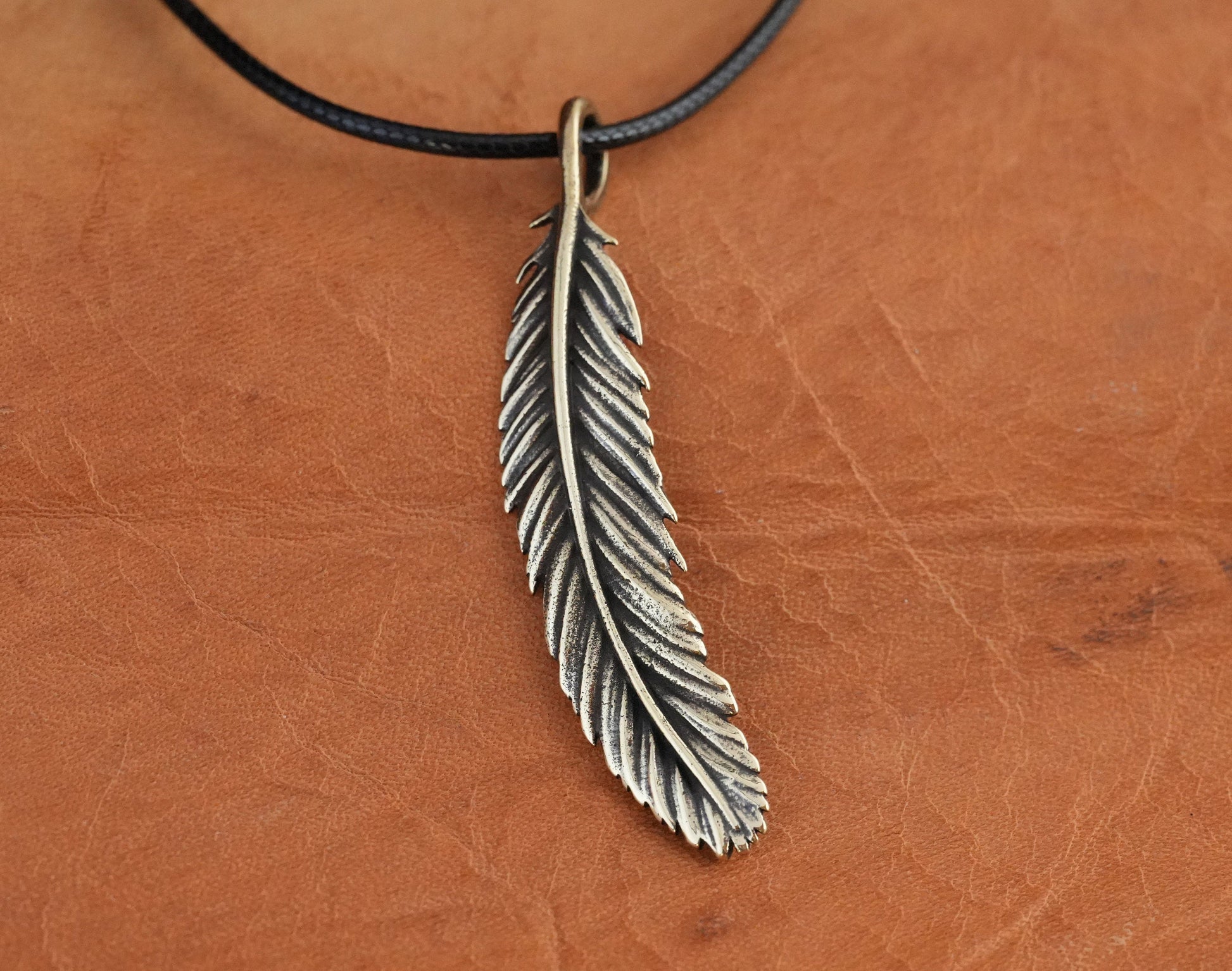 Angel Wings Feather Necklace Silver Brass Real Metal Cast Pendant With Adjustable String - Baldur Jewelry