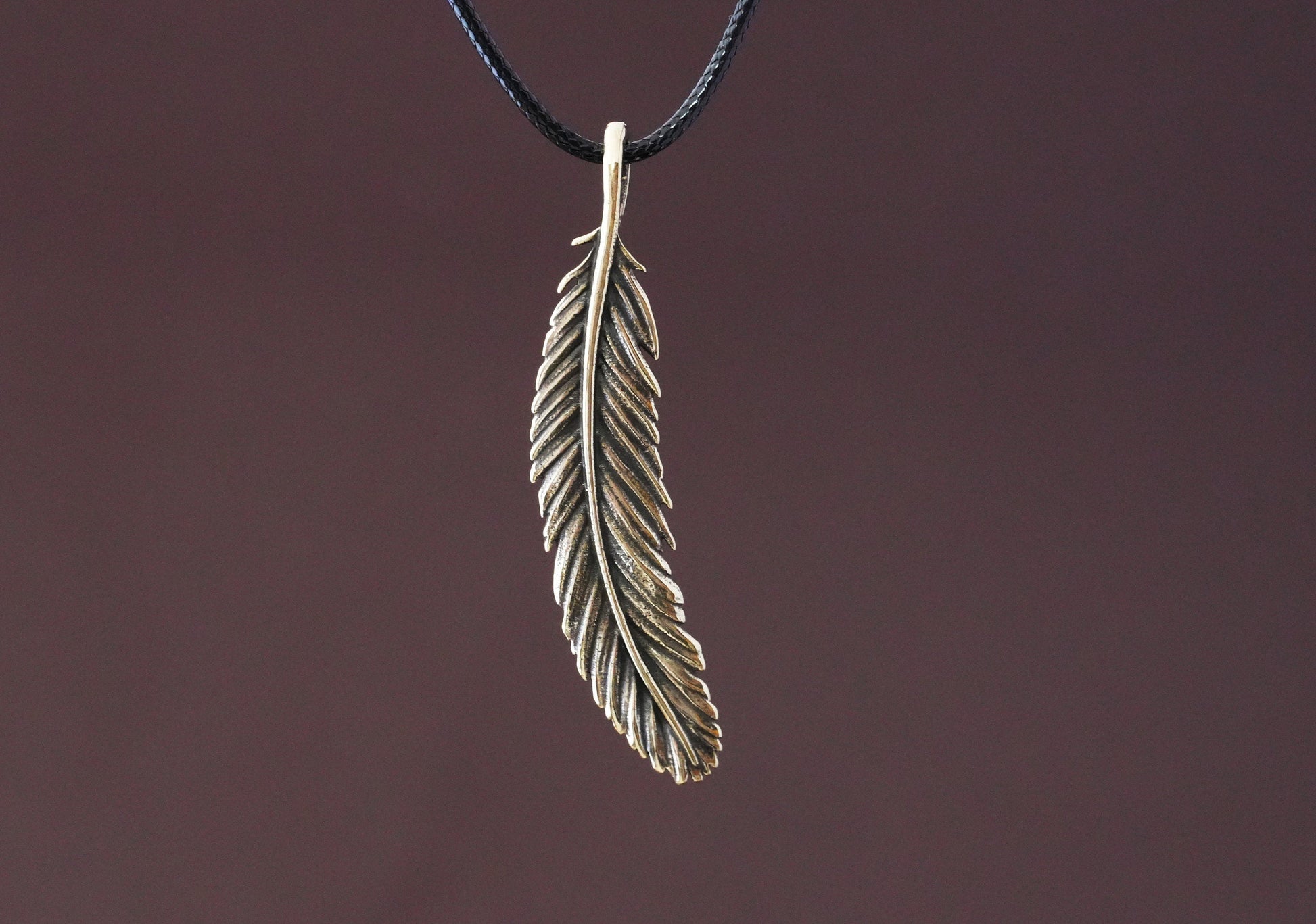 Angel Wings Feather Necklace Silver Brass Real Metal Cast Pendant With Adjustable String - Baldur Jewelry