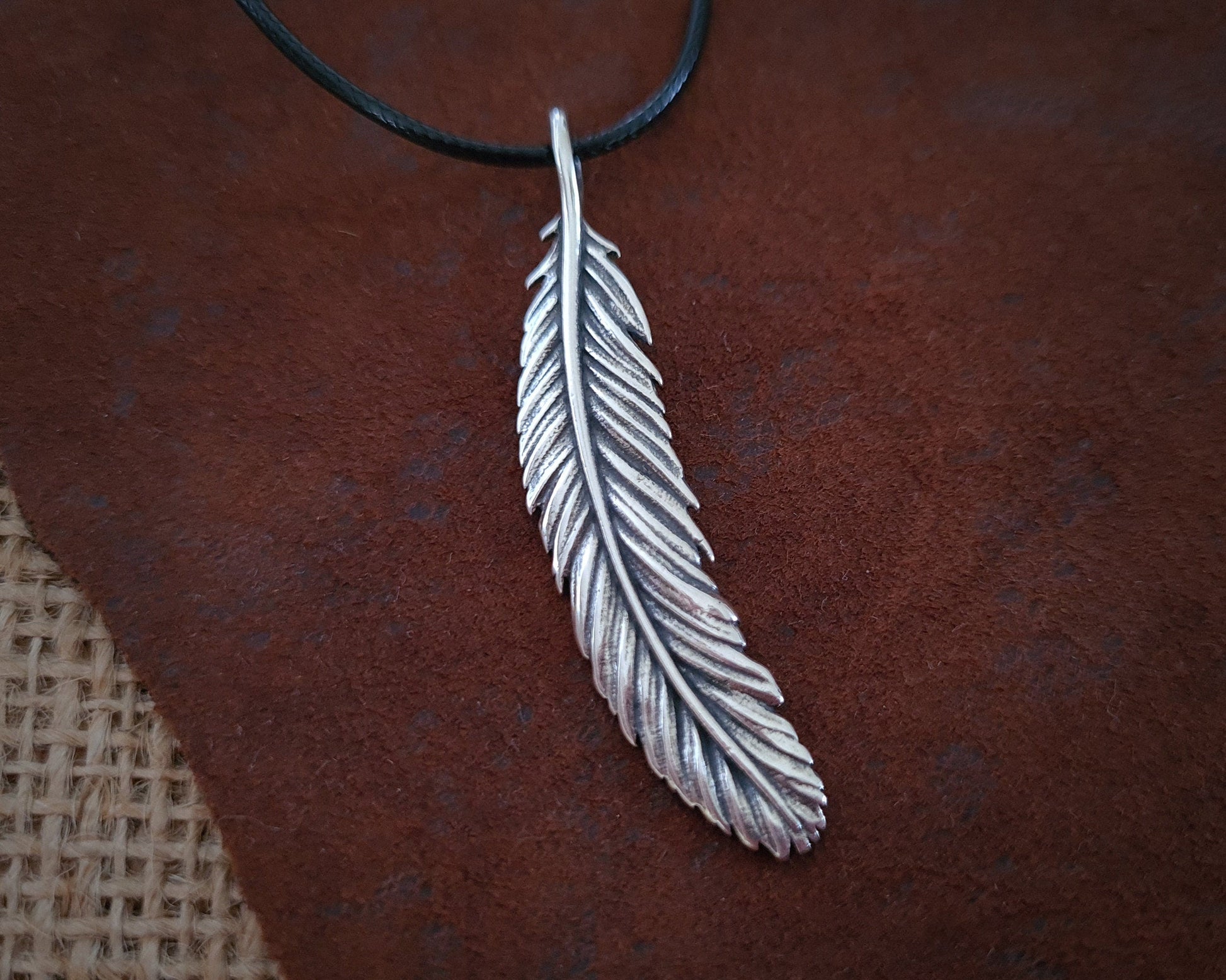 Angel Wings Feather Necklace Silver Brass Real Metal Cast Pendant With Adjustable String - Baldur Jewelry