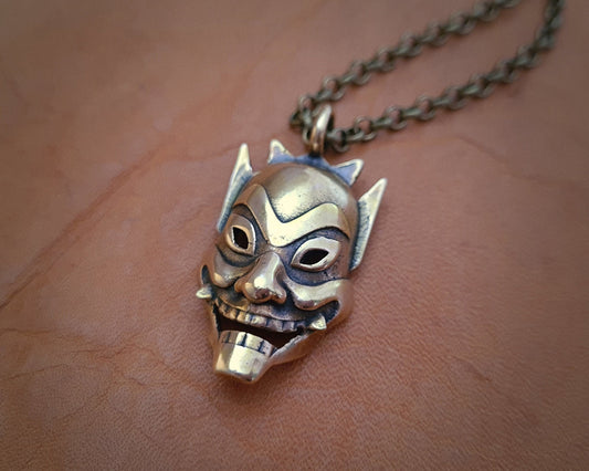 Avatar Airbender Blue Spirit Prince Zuko's Mask Mask Japanese Oni Hannya Hanyia Demon Pendant Necklace Jewelry Charm 925 Sterling Silver / Brass - Baldur Jewelry