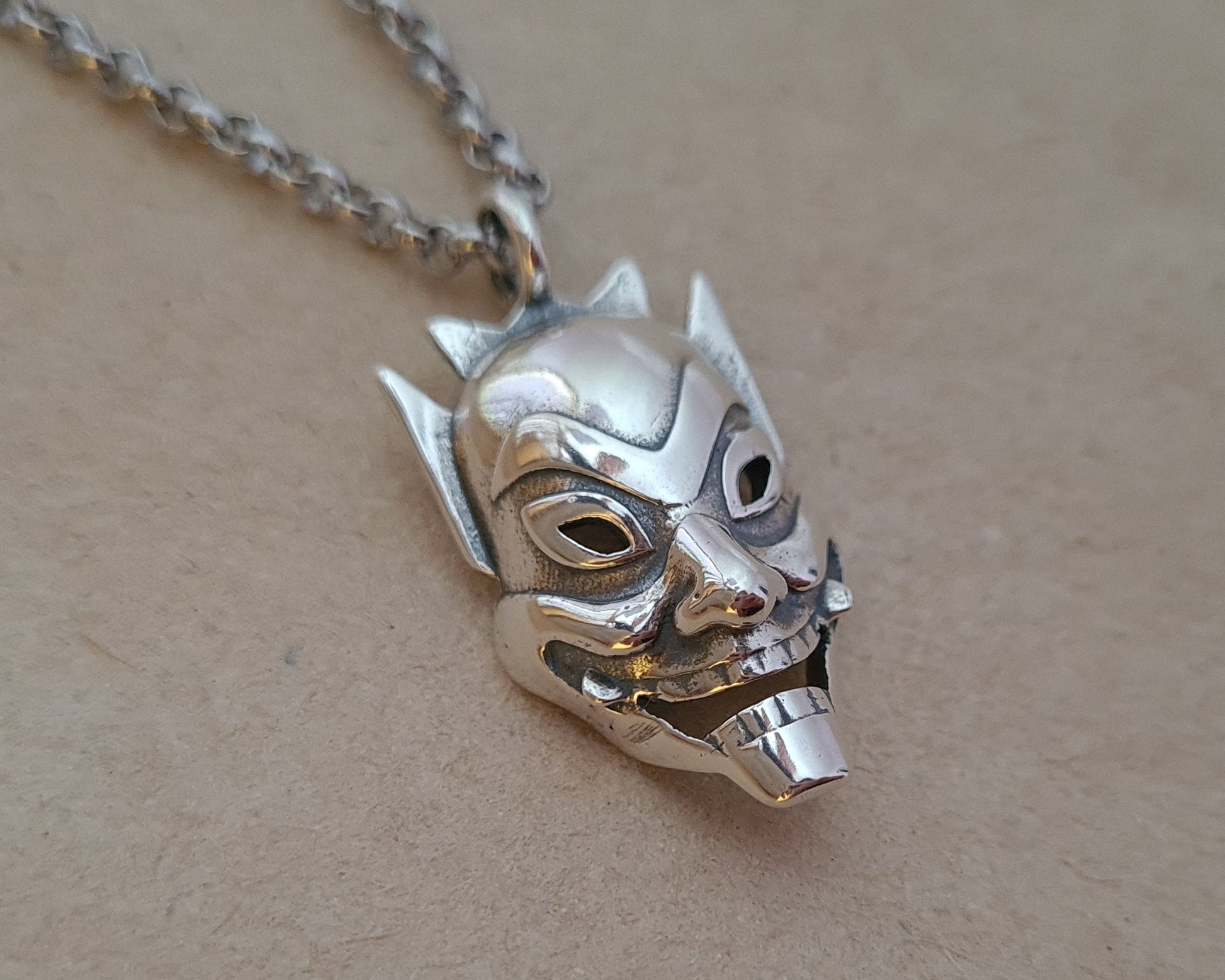 Avatar Airbender Blue Spirit Prince Zuko's Mask Mask Japanese Oni Hannya Hanyia Demon Pendant Necklace Jewelry Charm 925 Sterling Silver / Brass - Baldur Jewelry