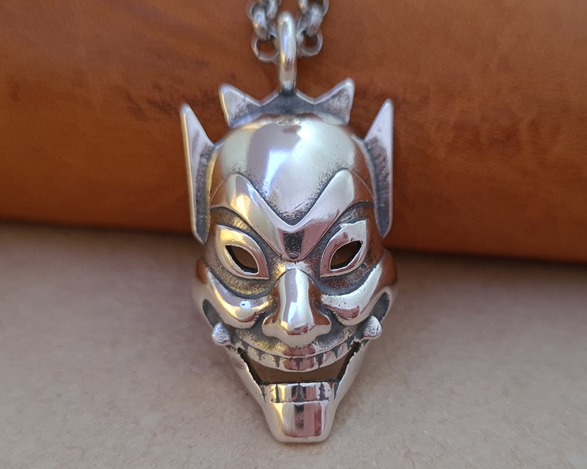 Avatar Airbender Blue Spirit Prince Zuko's Mask Mask Japanese Oni Hannya Hanyia Demon Pendant Necklace Jewelry Charm 925 Sterling Silver / Brass - Baldur Jewelry