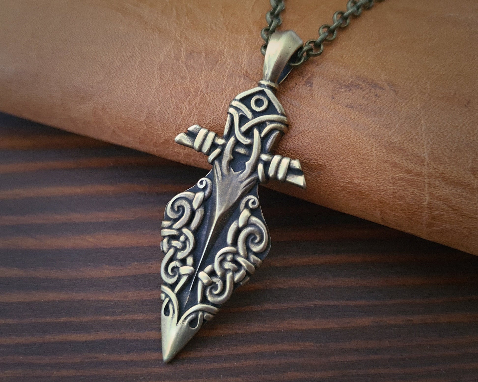 Brass / 925 Sterling Silver Viking Odin Gungnir Spear Huginn Muninn Pendant Necklace Charm Talisman Jewelry - Baldur Jewelry